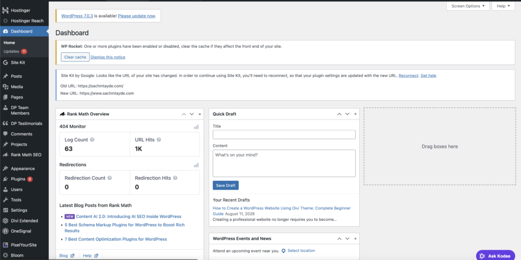 WordPress dashboard overview