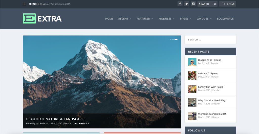 WordPress blog website Extra Theme