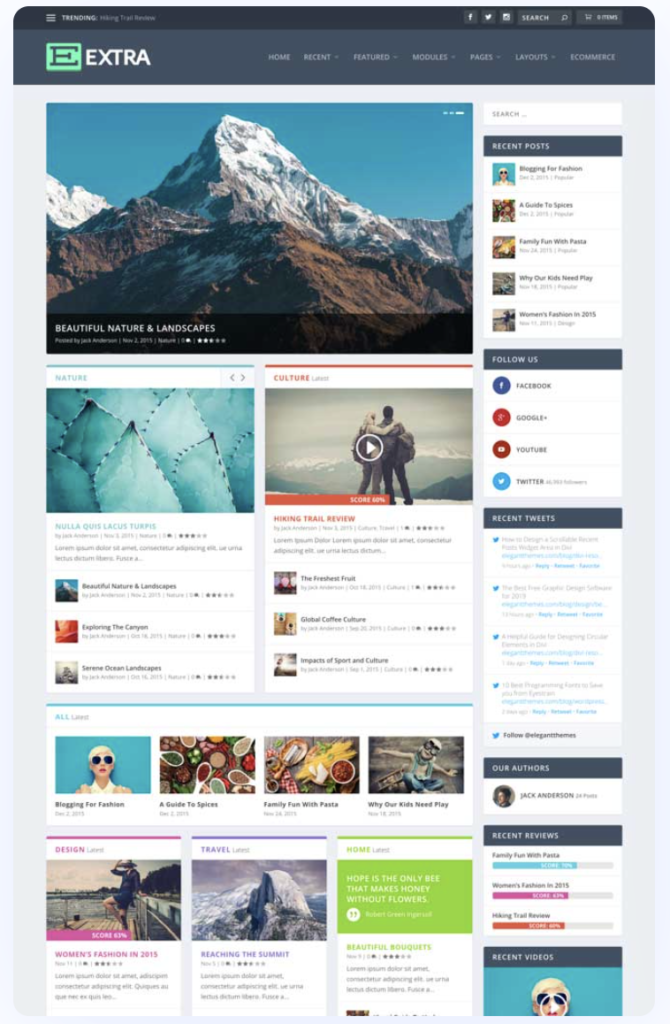 Extra theme homepage